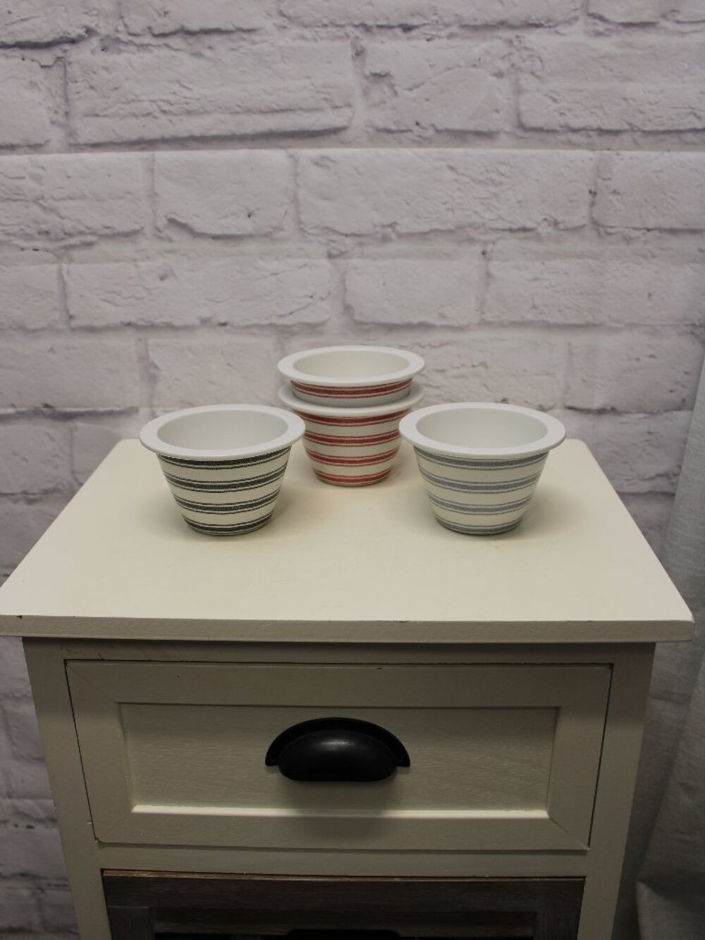 Magnolia Hearth & Hand Set of 4 Melamine Small Striped Dip Bowls Dessert Cups
